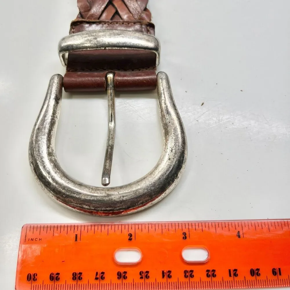 Vintage Express Brown Braided Leather Belt Size S Womens Weave Boho Wide